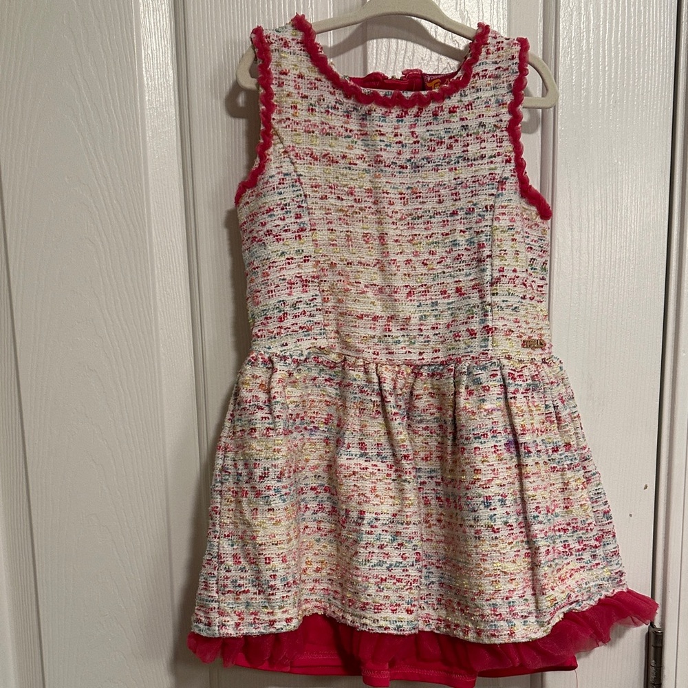 Dreamworks Colorful Tweed Dress with Pink Accents